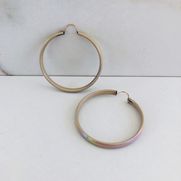 Vintage Iridescent Beige Hoops - Picture 2 of 3